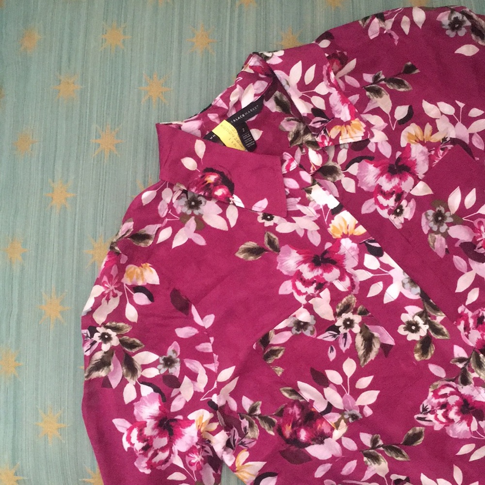 Floral White House Black Market Button Down
